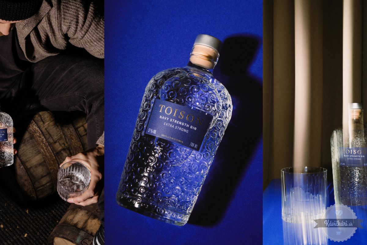 TOISON Navy Strength gin modré pozadie